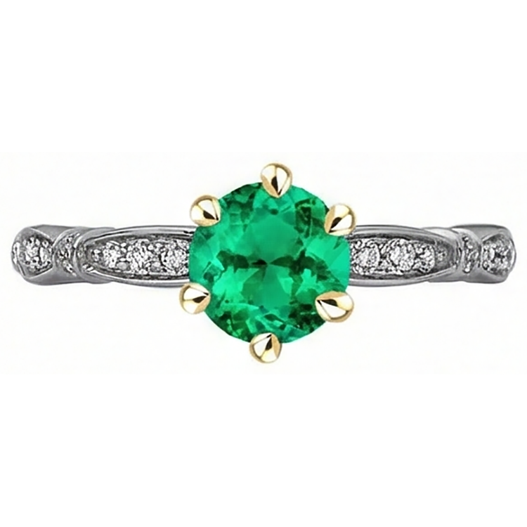 Émeraude Colombienne Bague avec Gemme 2,50-carats Or 14K Bicolore – vue de face