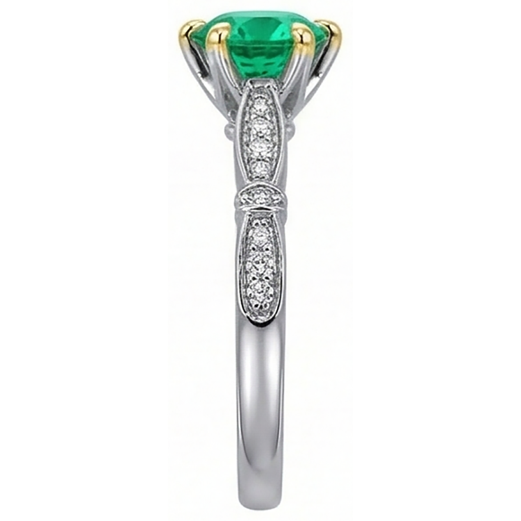 Bague avec Gemme Or 14K Bicolore avec Émeraude Colombienne – vue de dessus