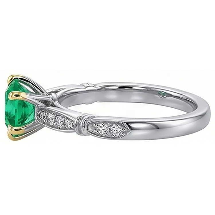 Bague avec Gemme Or 14K Bicolore avec Émeraude Colombienne – vue arrière