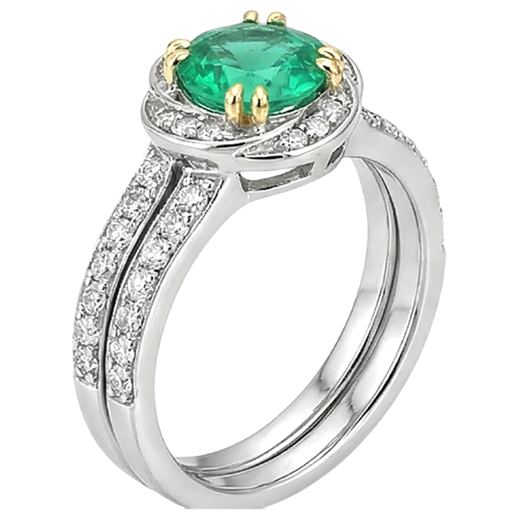 Émeraude Fine Bague Pierre Précieuse 2,50 carats Or 14K Bicolore – vue de face