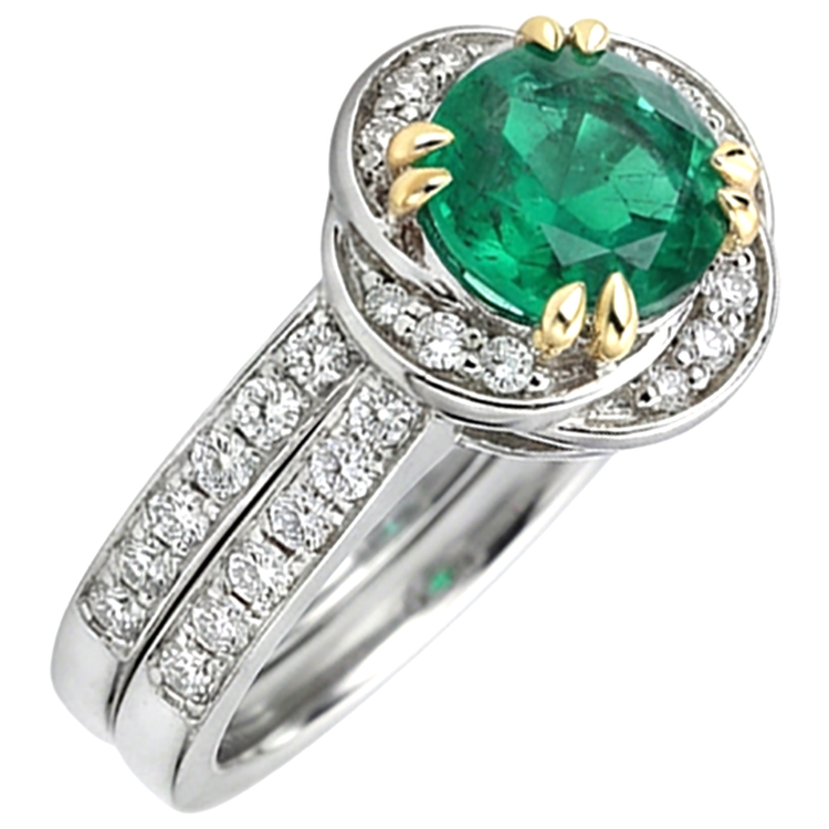 Taille Brillant Émeraude Fine bague en Or 14K Bicolore – vue de côté
