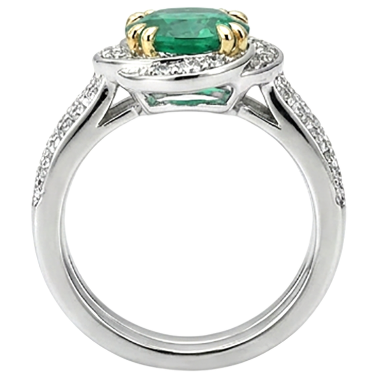 Bague Pierre Précieuse Or 14K Bicolore avec Émeraude Fine – vue de dessus