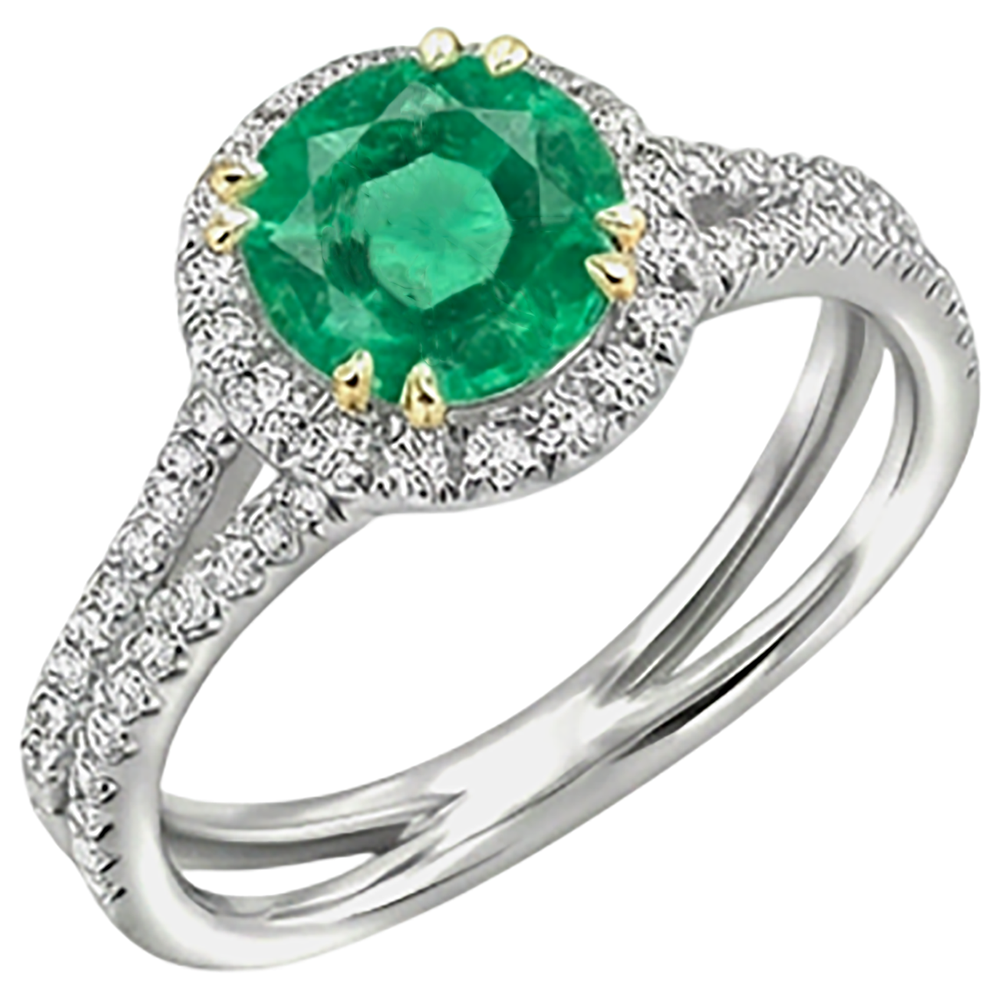 Émeraude Fine Bague Pierre Précieuse 2,50 carats Or 14K Bicolore – vue de côté