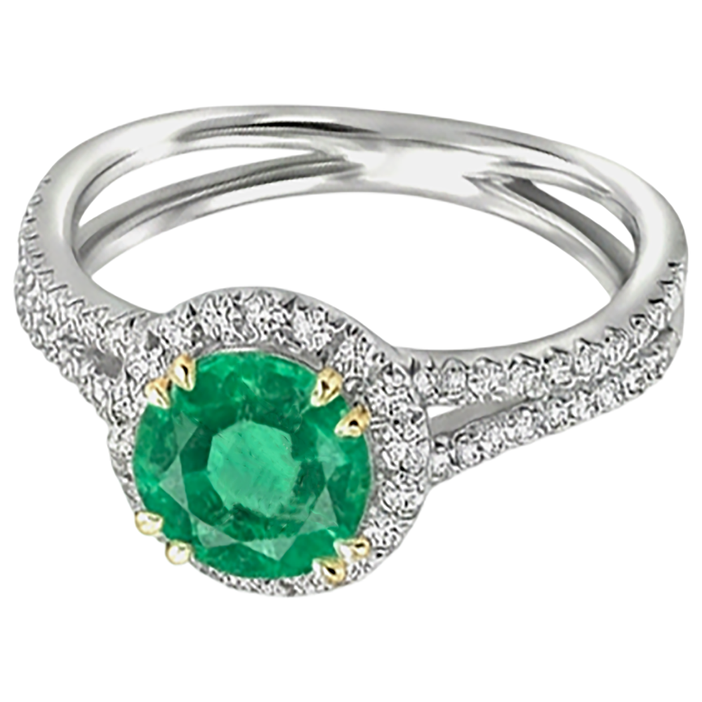 Émeraude Fine Bague Pierre Précieuse 2,50-carats Or 14K Bicolore – vue d'angle