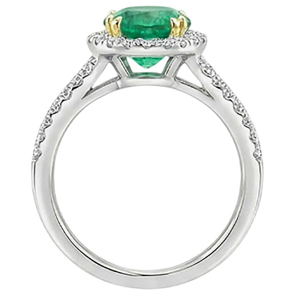 Bague Pierre Précieuse Or 14K Bicolore avec Émeraude Fine – vue de dessus