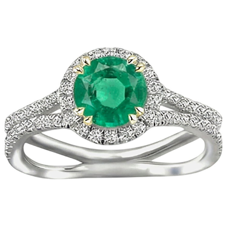 Émeraude Fine Bague Pierre Précieuse 2,50-carats Or 14K Bicolore – vue de face