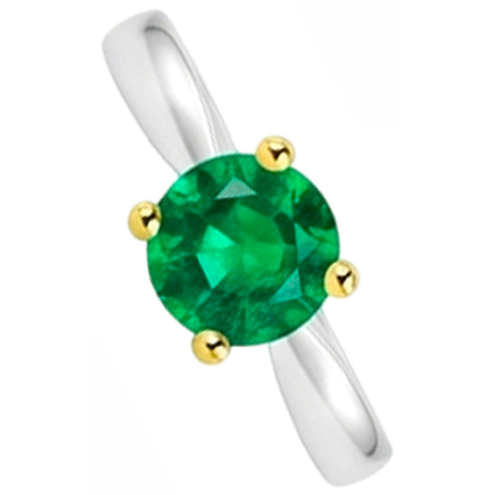 Émeraude Colombienne Taille Brillant Bague Pierre Précieuse en Or Bicolore 14 Carats – vue de côté