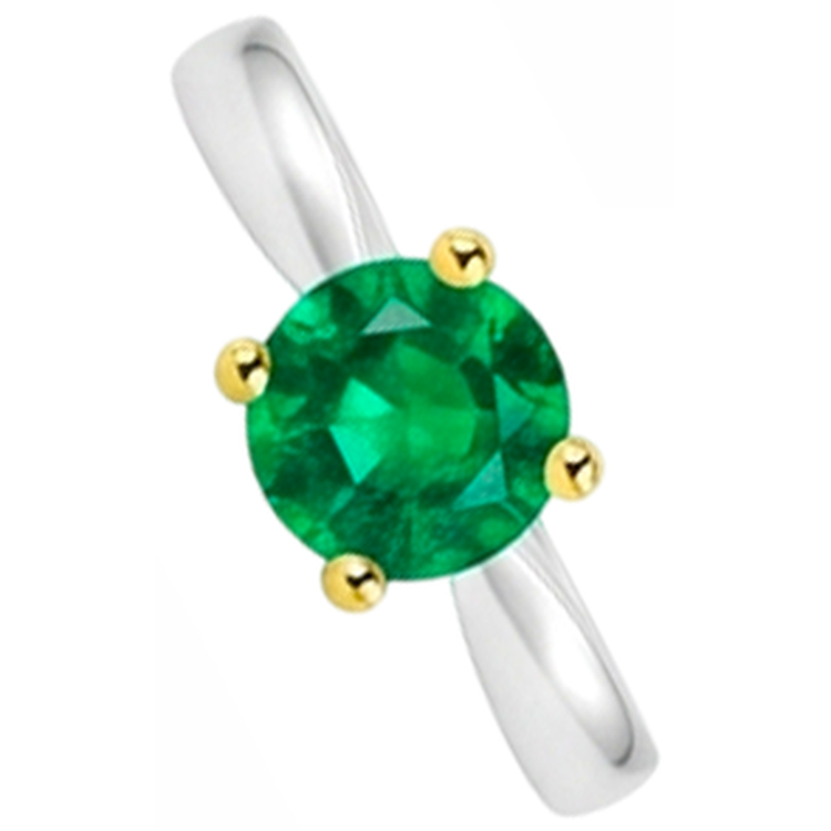 Émeraude Colombienne Taille Brillant Bague Pierre Précieuse en Or Bicolore 14 Carats – vue de côté