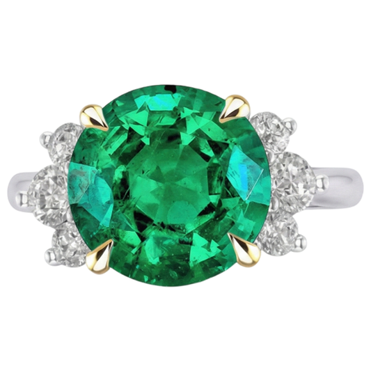 Bague avec Gemme Or Bicolore 14 Carats avec Émeraude Fine – vue de face