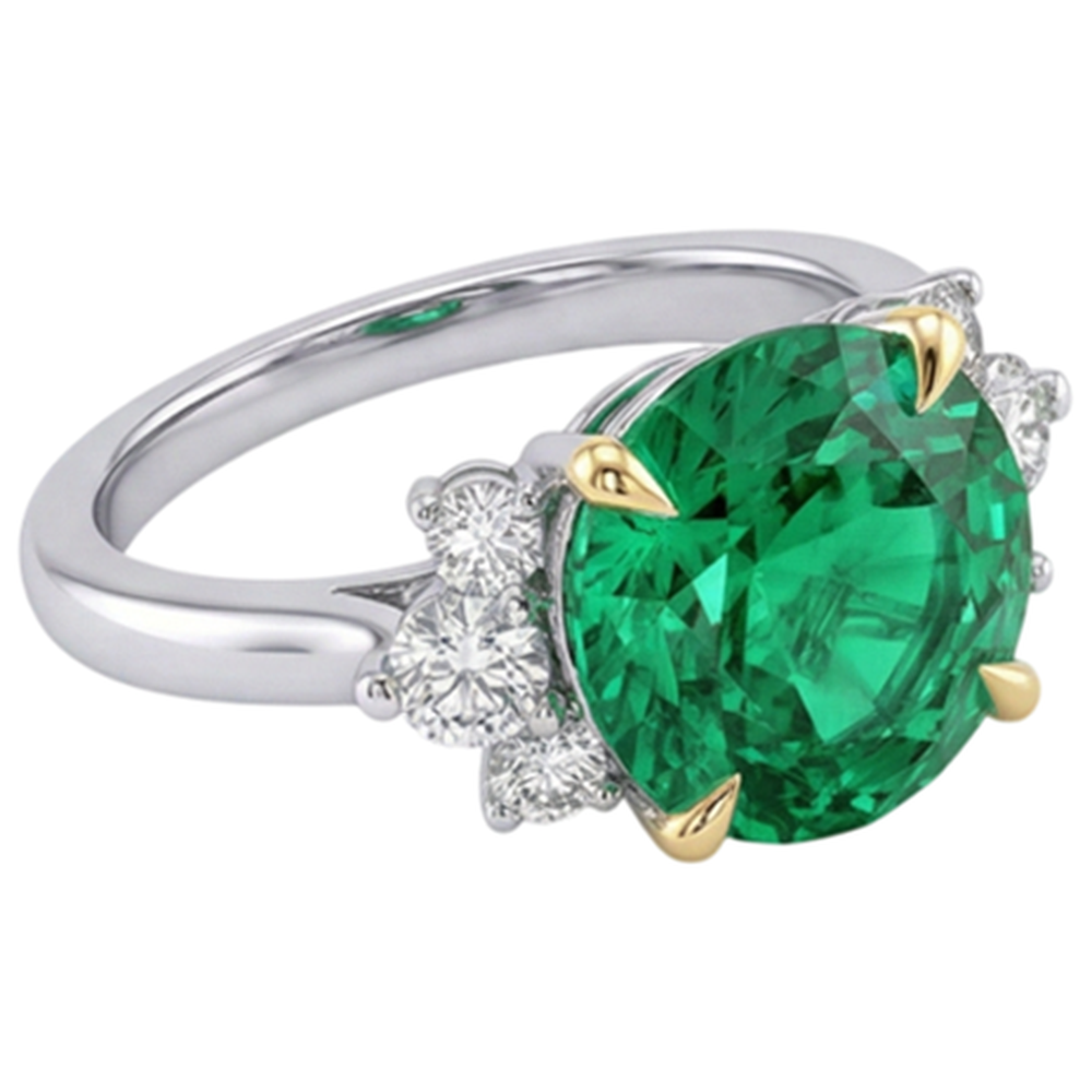 Émeraude Fine Bague avec Gemme 4 carats Or Bicolore 14 Carats – vue d'angle