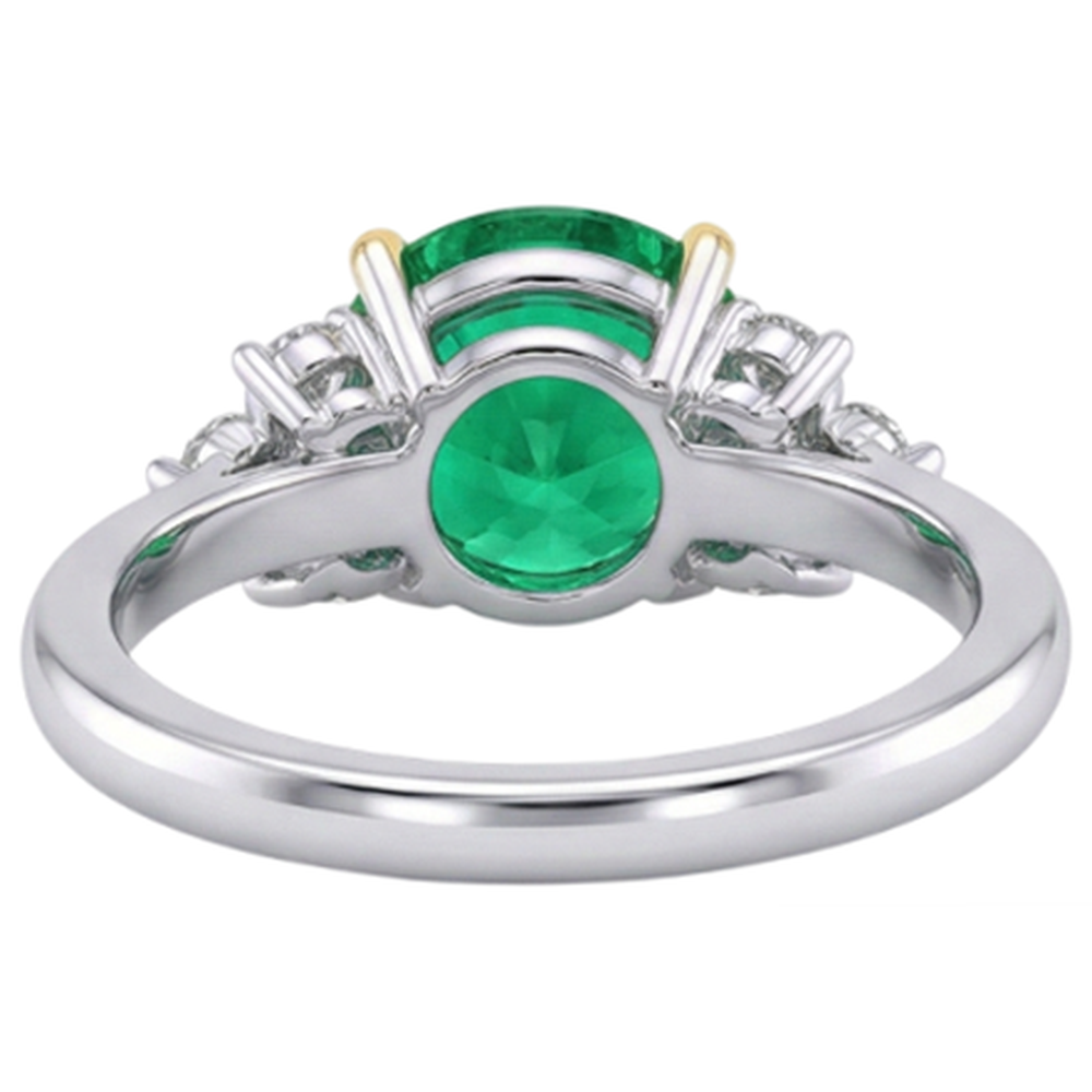 Taille Brillant Émeraude Fine bague en Or Bicolore 14 Carats – vue arrière