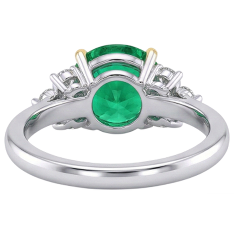 Taille Brillant Émeraude Fine bague en Or Bicolore 14 Carats – vue arrière