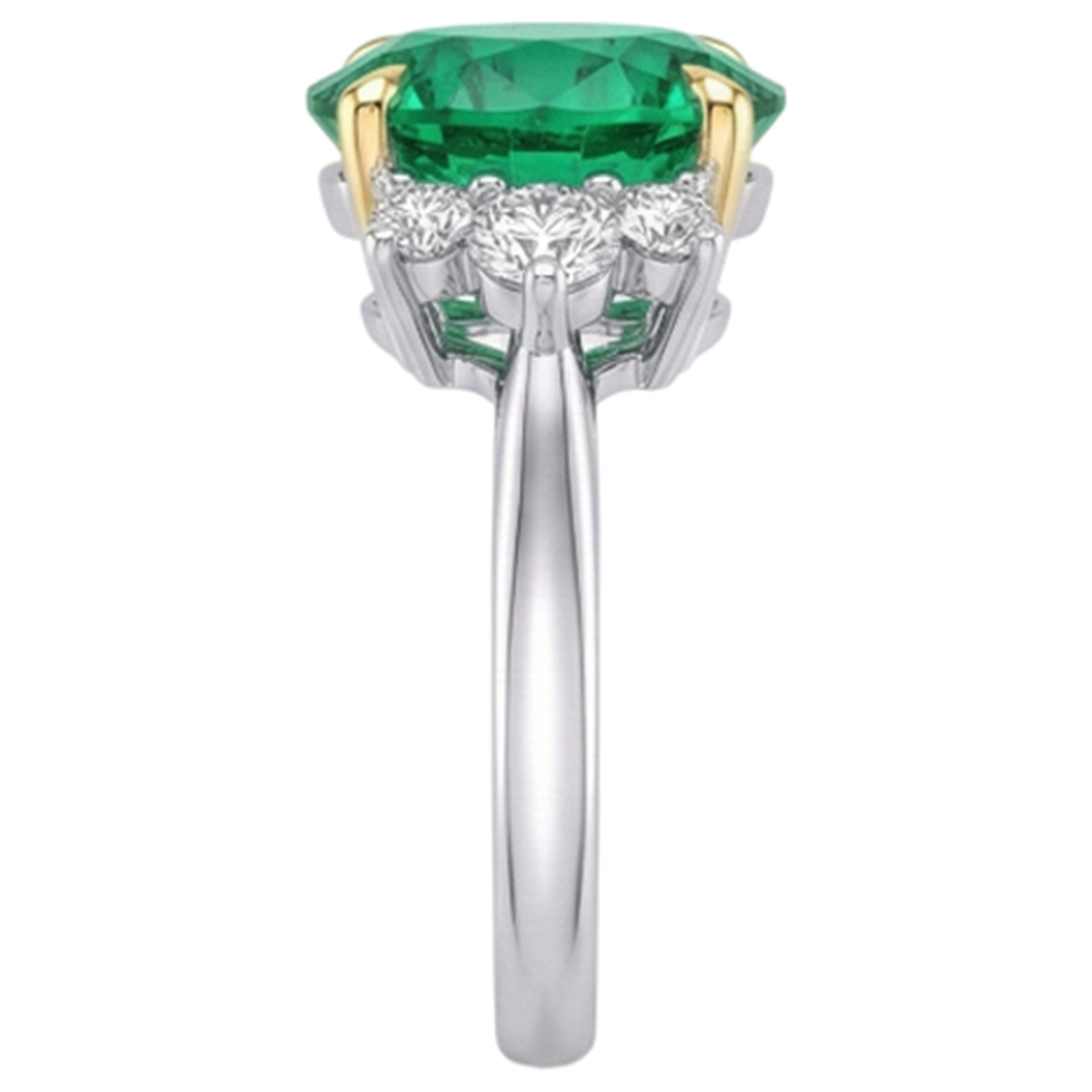 Émeraude Fine Bague avec Gemme 4-carats Or Bicolore 14 Carats – vue de dessus