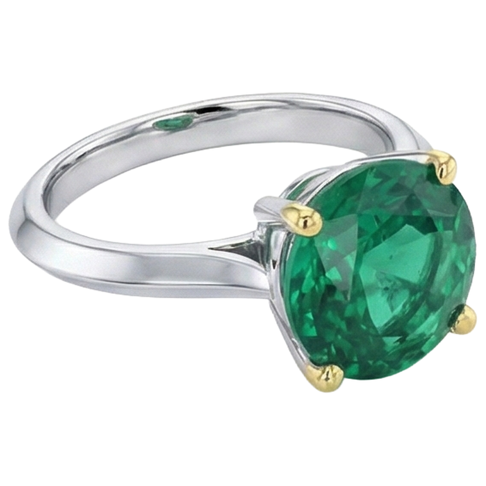 Bague Pierre Précieuse Or Deux Tons 14 Carats avec Émeraude – vue de face