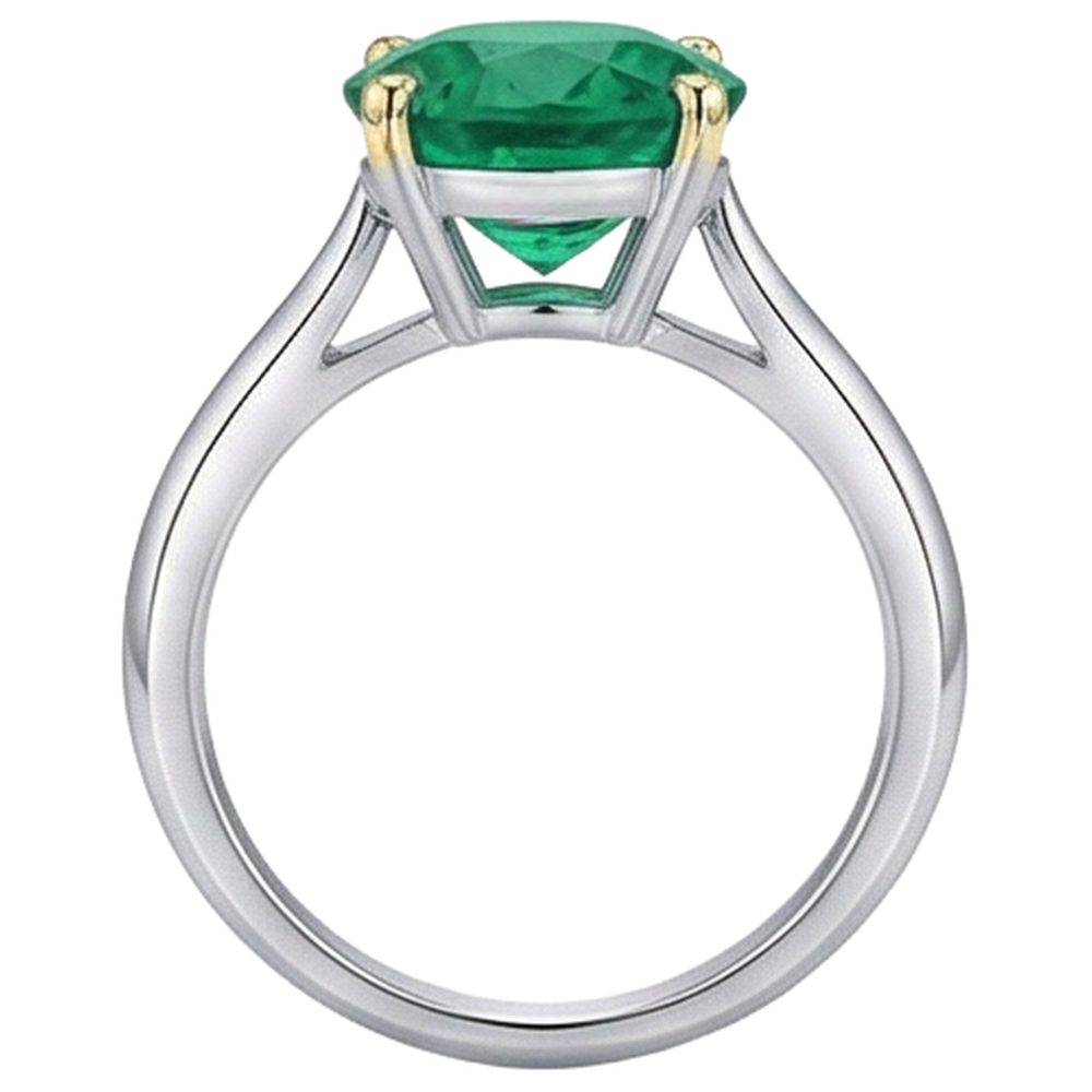 Taille Ronde Émeraude bague en Or Deux Tons 14 Carats – vue de dessus