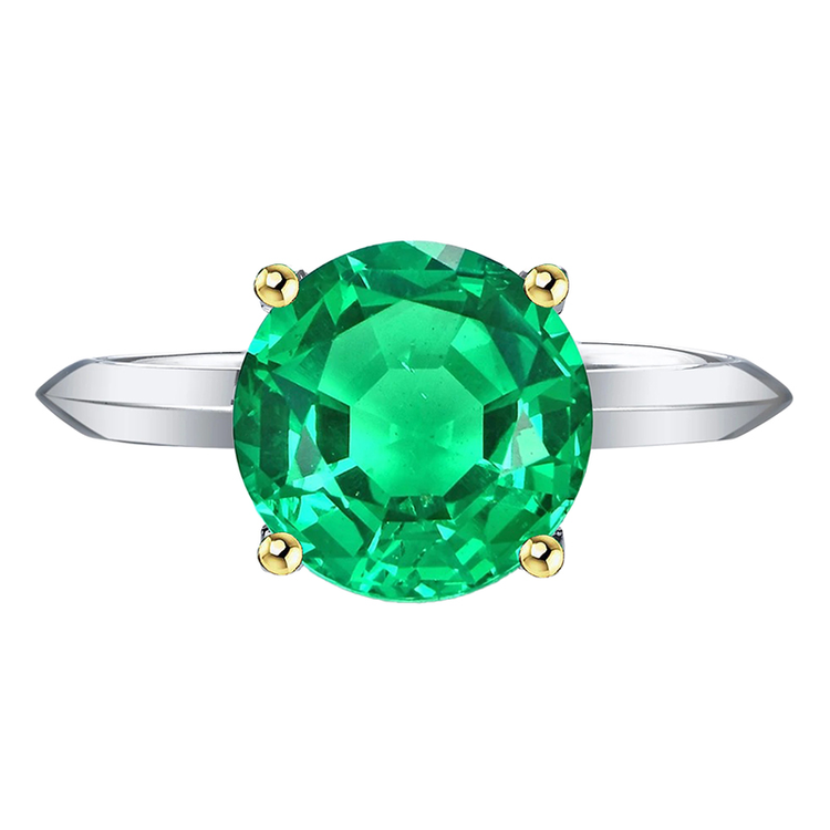 Taille Ronde Émeraude bague en Or Deux Tons 14 Carats – vue principale