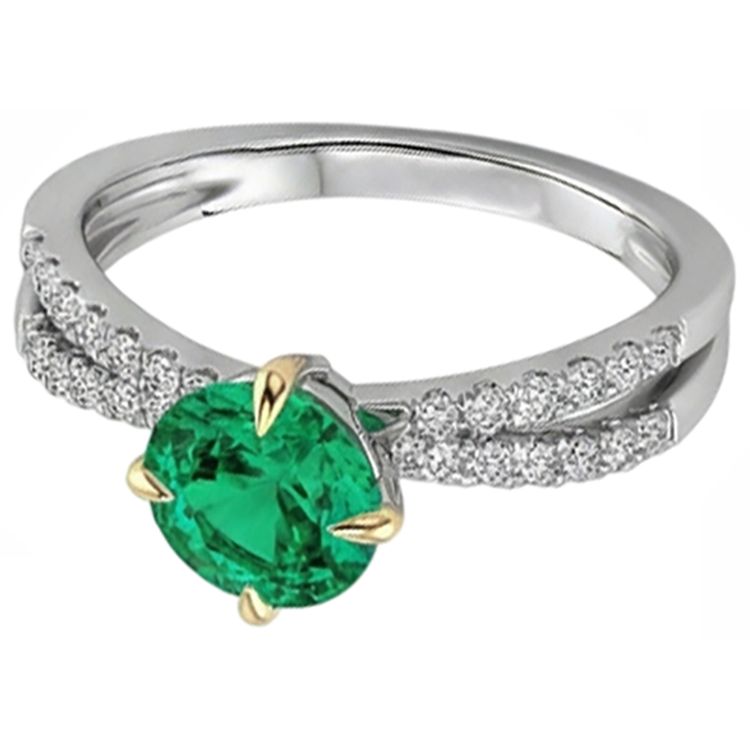 Bague Pierre Précieuse Or 14K Bicolore avec Émeraude Colombienne – vue de côté