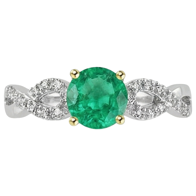 Taille Ronde Émeraude bague en Or Bicolore 14 Carats – vue de face