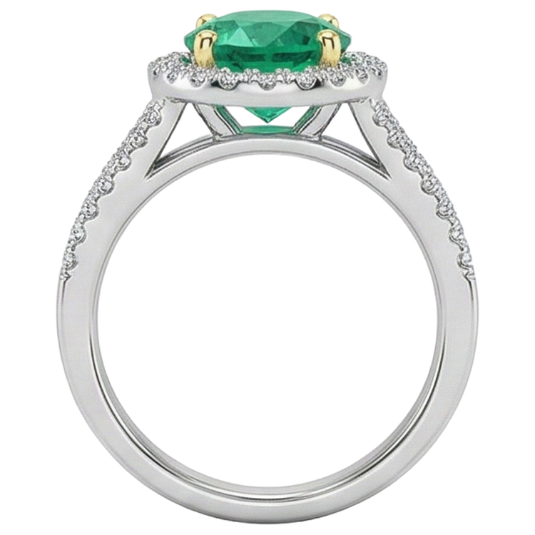 Taille Brillant Émeraude Colombienne bague en Or 14K Bicolore – vue arrière