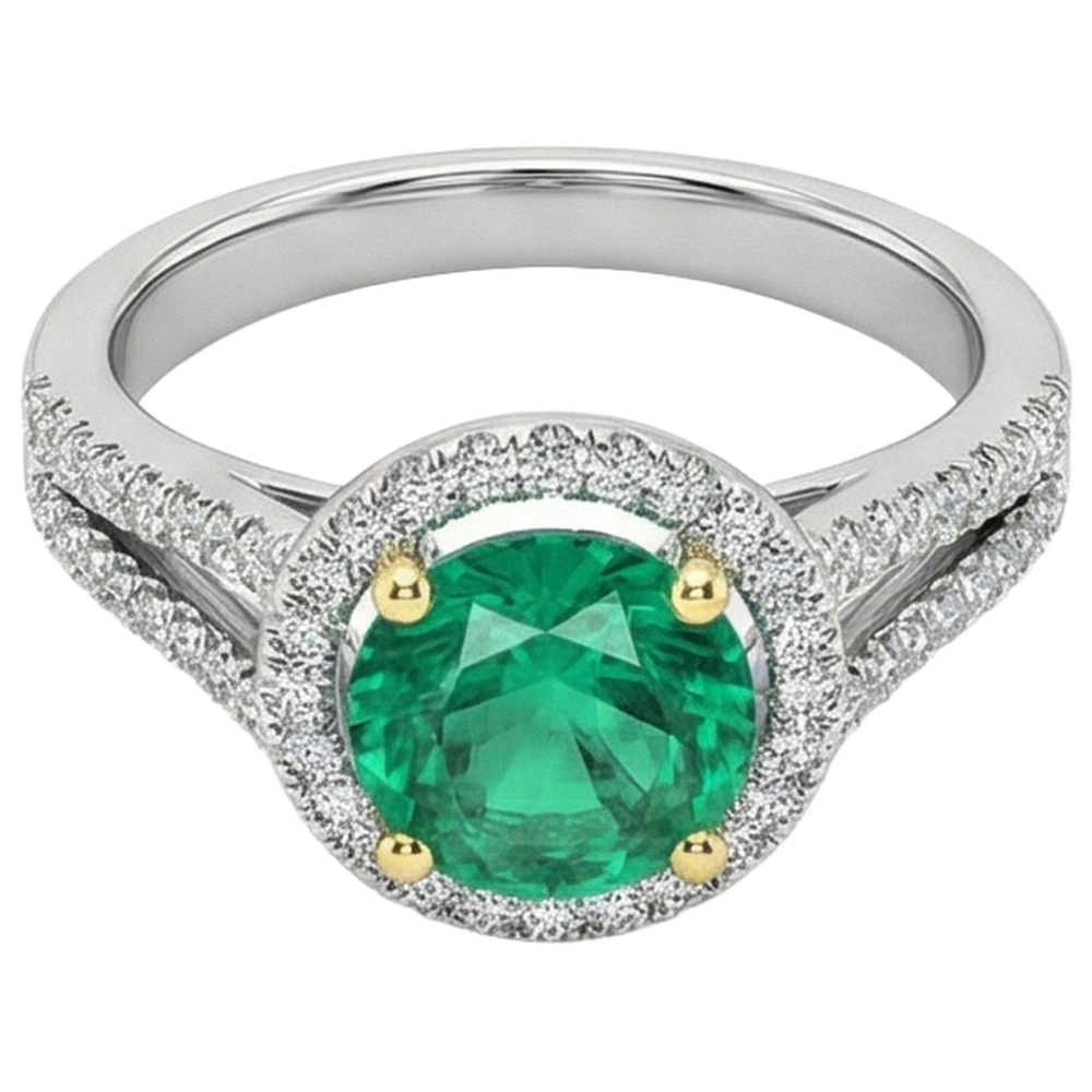 Émeraude Colombienne Bague Pierre Précieuse 2,50 carats Or 14K Bicolore – vue de côté