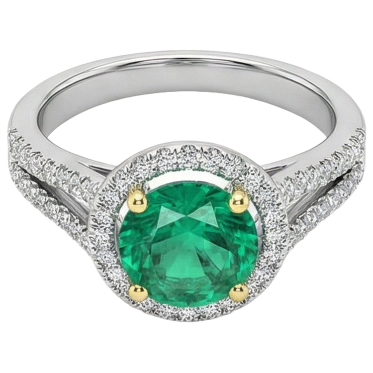 Émeraude Colombienne Bague Pierre Précieuse 2,50 carats Or 14K Bicolore – vue de côté