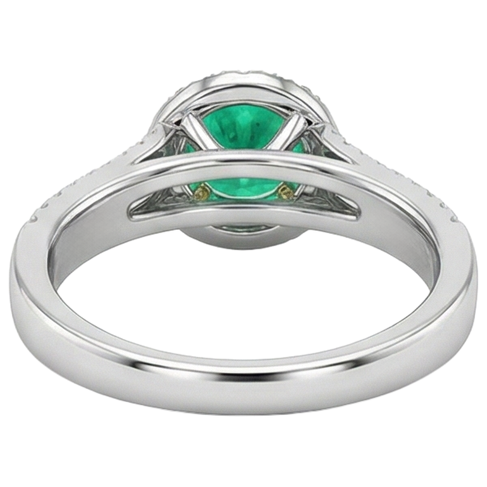 Émeraude Colombienne Taille Brillant Bague Pierre Précieuse en Or 14K Bicolore – vue détaillée