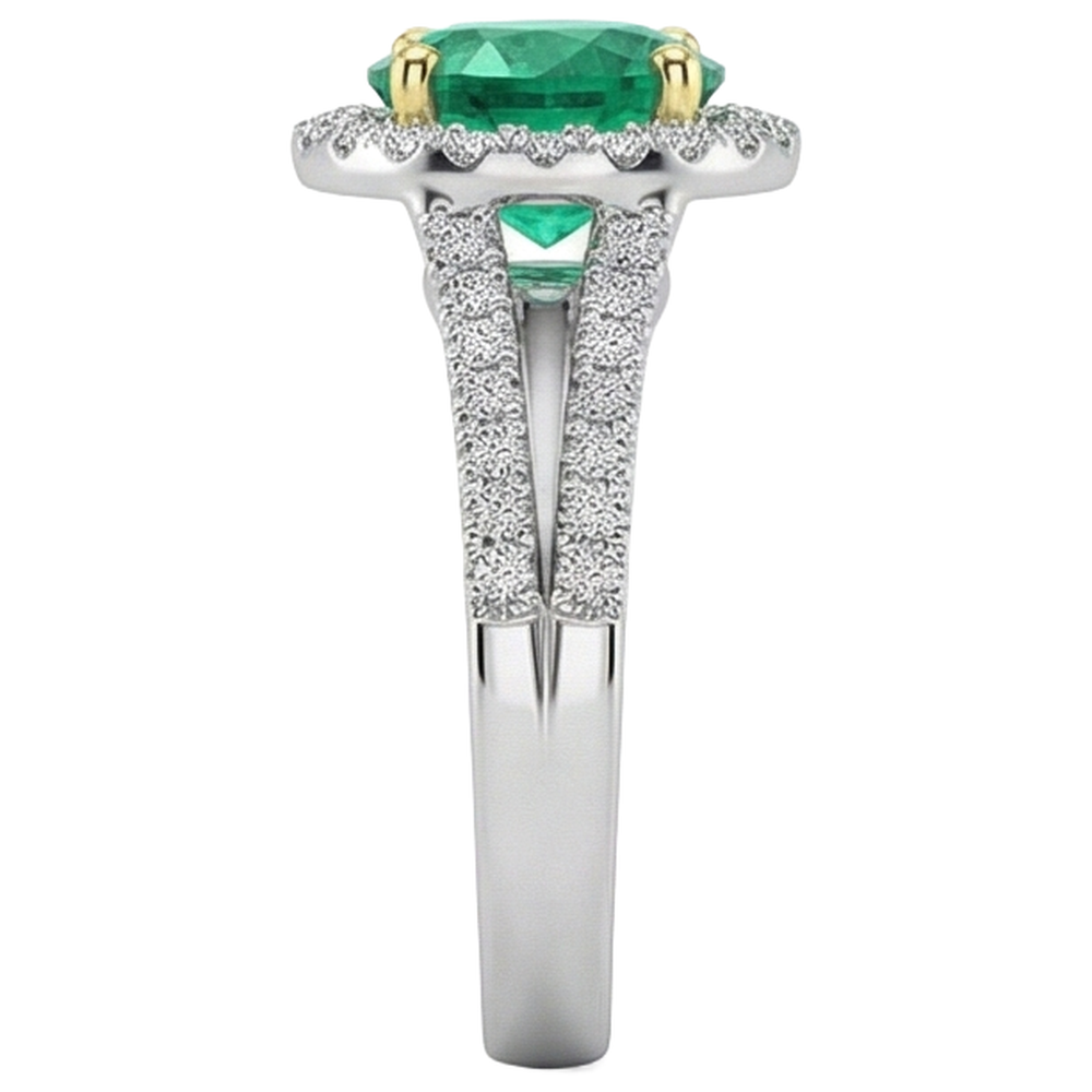 Émeraude Colombienne Bague Pierre Précieuse 2,50 carats Or 14K Bicolore – vue de dessus