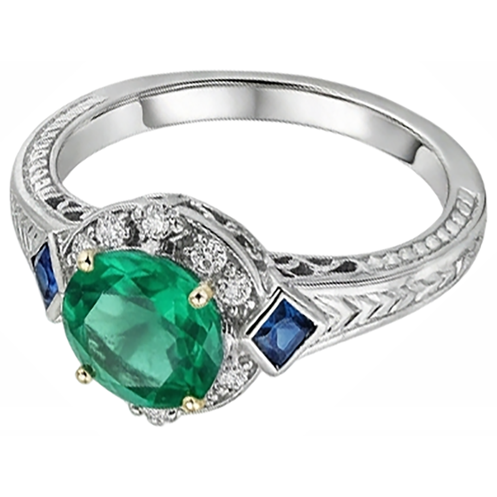 Émeraude Fine Bague Pierre Précieuse 2,50 carats Or Bicolore 14 Carats – vue de côté