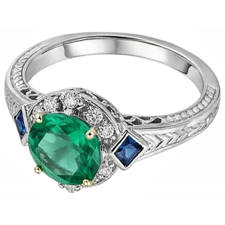 Émeraude Fine Bague Pierre Précieuse 2,50 carats Or Bicolore 14 Carats – vue de côté