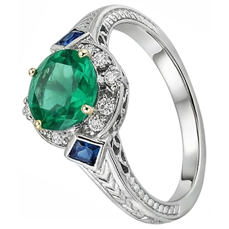 Émeraude Fine Bague Pierre Précieuse 2,50-carats Or Bicolore 14 Carats – vue de profil