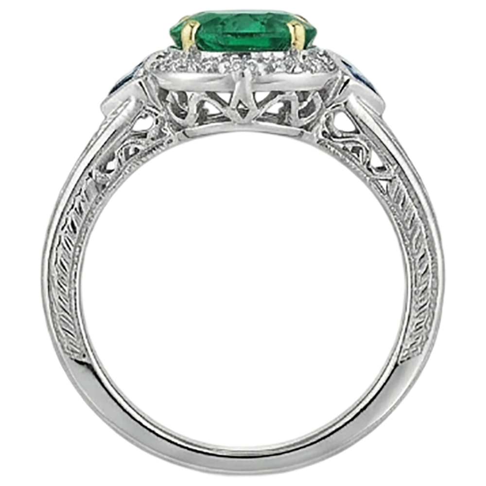 Émeraude Fine Bague Pierre Précieuse 2,50-carats Or Bicolore 14 Carats – vue de dessus