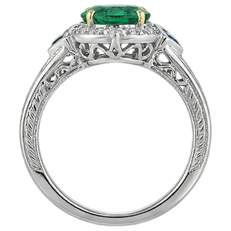 Émeraude Fine Bague Pierre Précieuse 2,50-carats Or Bicolore 14 Carats – vue de dessus