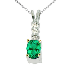 Pendentif Pierre Précieuse Or Deux Tons 14 Carats – Émeraude