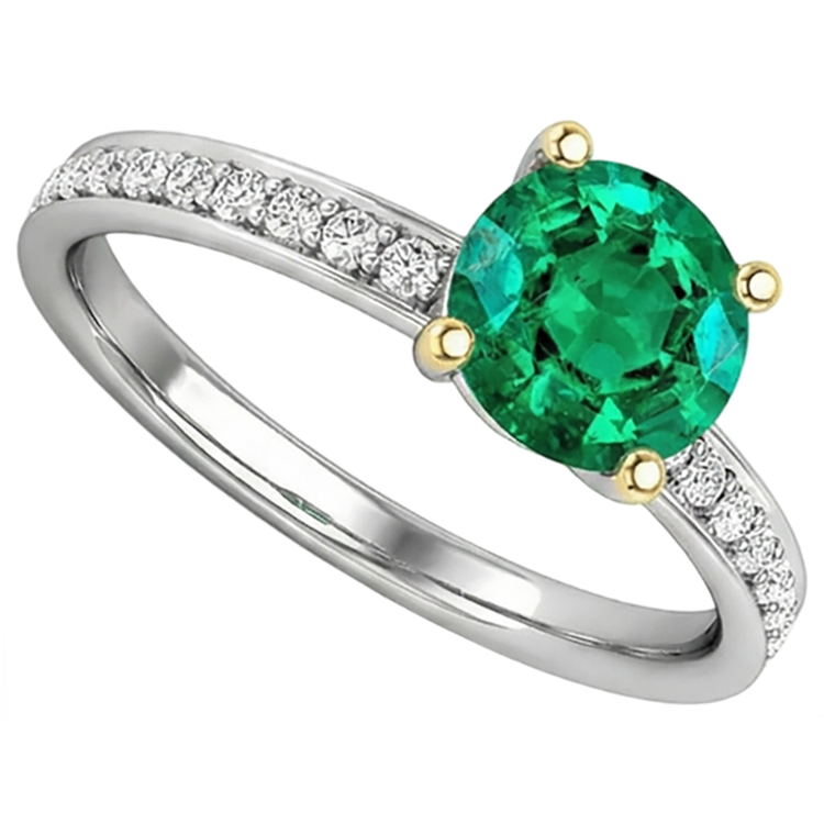 Bague Pierre Précieuse Or Deux Tons 14 Carats avec Émeraude – vue de profil