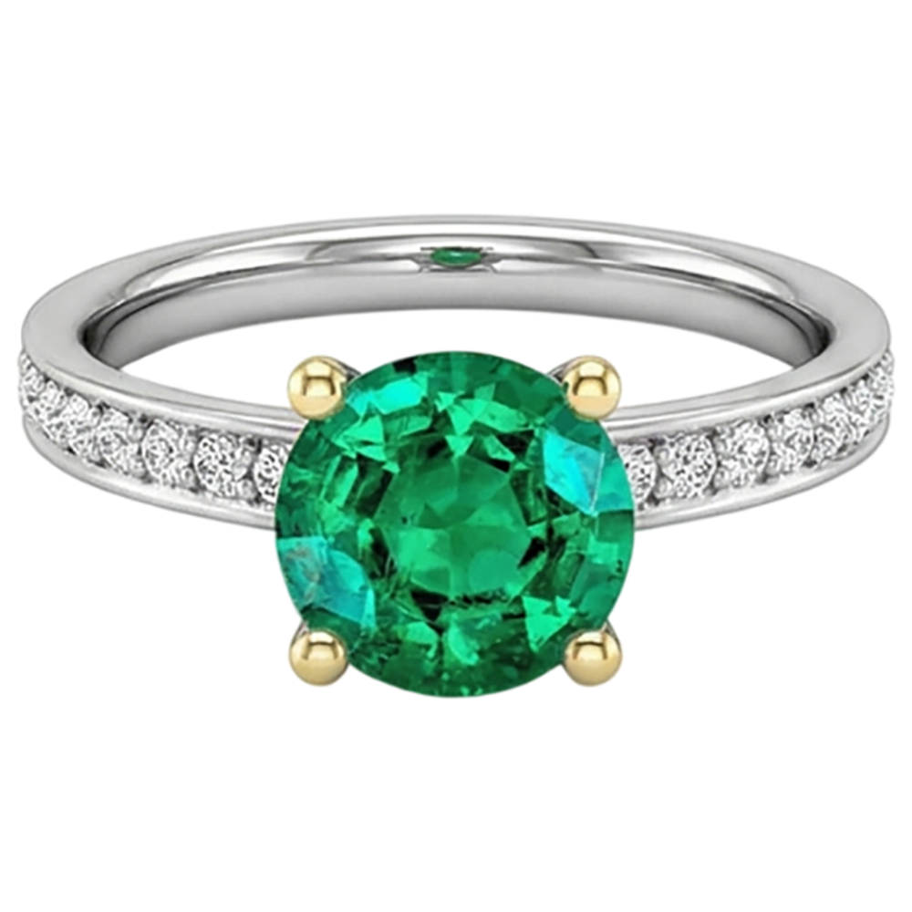 Taille Ronde Émeraude bague en Or Deux Tons 14 Carats – vue de côté
