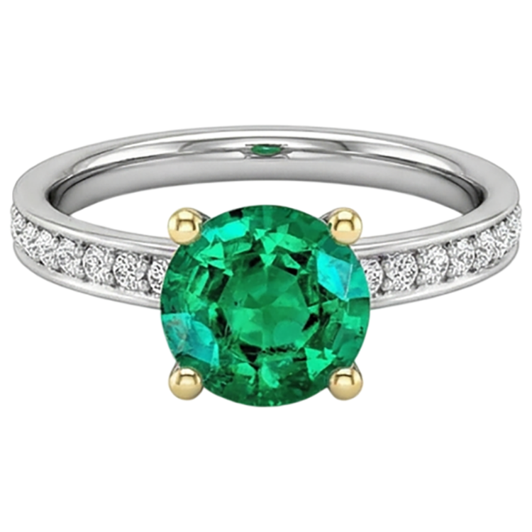 Taille Ronde Émeraude bague en Or Deux Tons 14 Carats – vue de côté