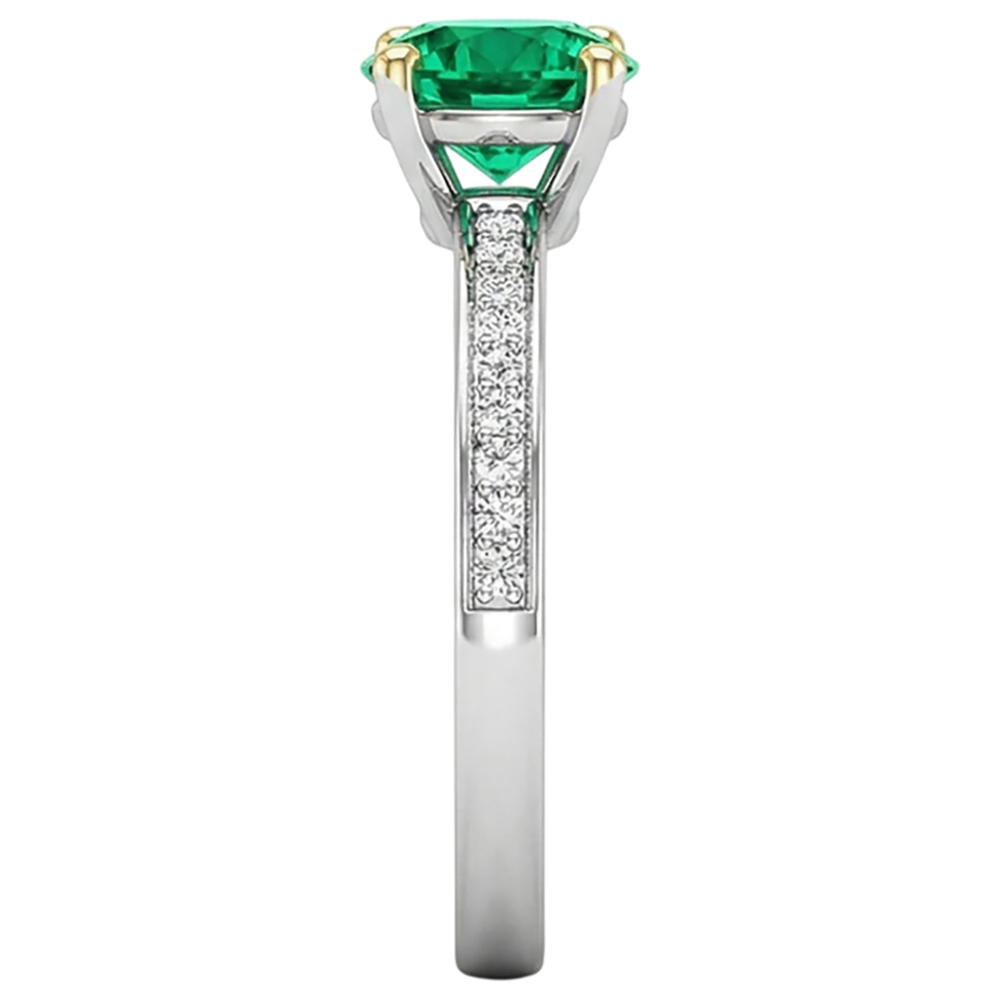Émeraude Bague Pierre Précieuse 2 carats Or Deux Tons 14 Carats – vue de dessus