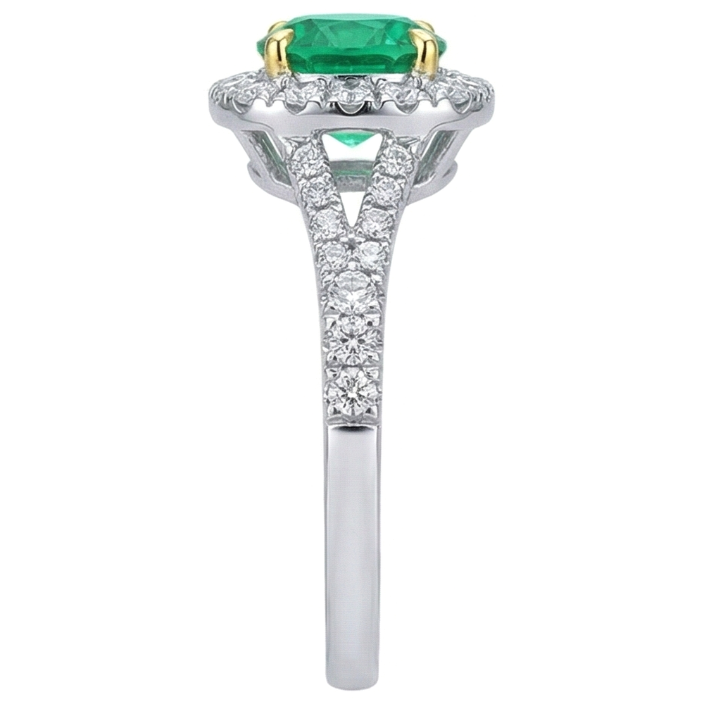 Bague Pierre Précieuse Or Deux Tons 14 Carats avec Émeraude – vue de profil