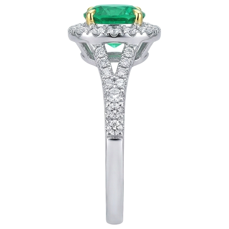 Bague Pierre Précieuse Or Deux Tons 14 Carats avec Émeraude – vue de profil