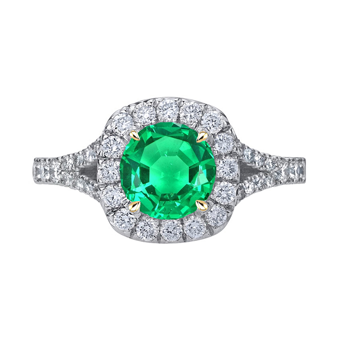 Émeraude Taille Ronde Bague Pierre Précieuse en Or Deux Tons 14 Carats – vue principale