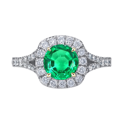 Or Deux Tons 14 Carats Certifié GIA Émeraude Bague Pierre