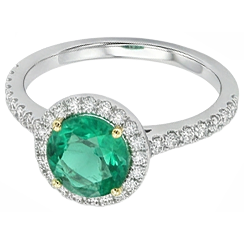 Émeraude Fine Bague Pierre Précieuse 3 carats Or Deux Tons 14 Carats – vue d'angle
