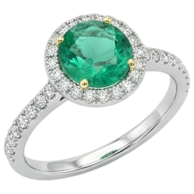Émeraude Fine Bague Pierre Précieuse 3-carats Or Deux Tons 14 Carats – vue de côté