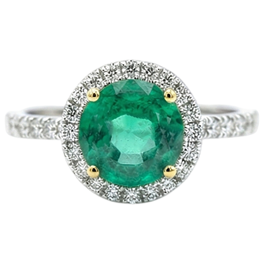Bague Pierre Précieuse Or Deux Tons 14 Carats avec Émeraude Fine – vue de face