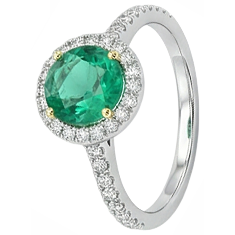Émeraude Fine Taille Brillant Bague Pierre Précieuse en Or Deux Tons 14 Carats – vue de profil