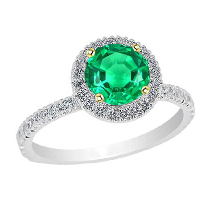 Bague Pierre Précieuse Or Deux Tons 14 Carats avec Émeraude Fine – vue principale