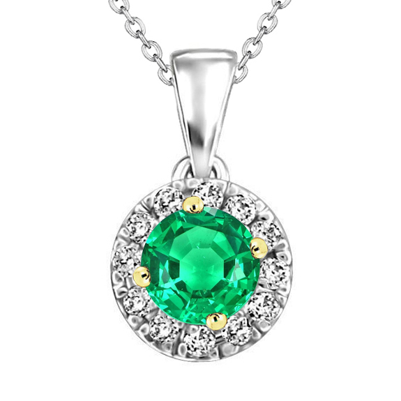 Collier Pendentif Pierre Or Deux Tons 14 Carats avec Émeraude – vue principale