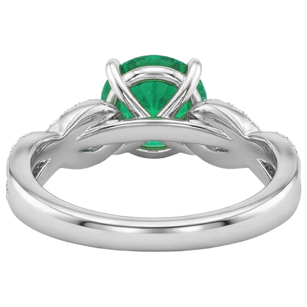 Émeraude Fine Taille Ronde Bague Pierre de Couleur en Or Bicolore 14 Carats – vue arrière