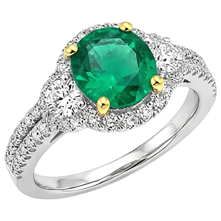 Émeraude Bague Pierre Précieuse 2,50 carats Or Deux Tons 14 Carats – vue de côté