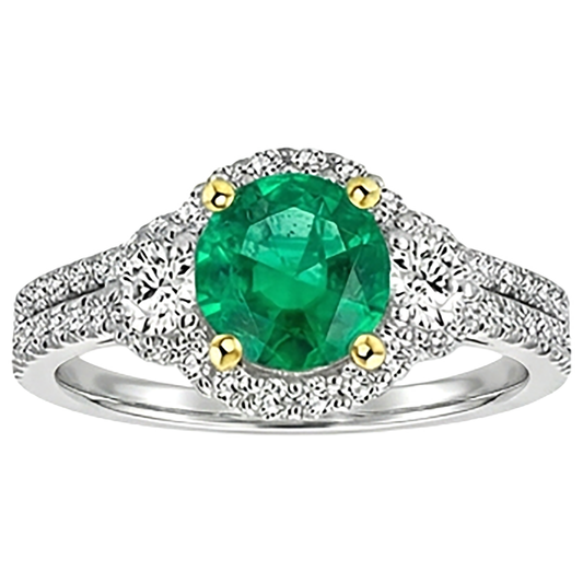 Taille Brillant Émeraude bague en Or Deux Tons 14 Carats – vue de face